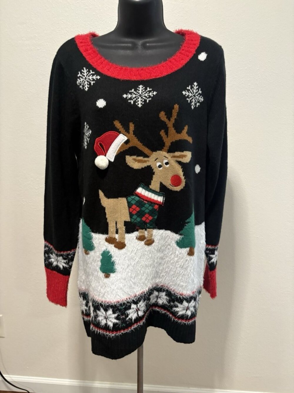 No Boundary Christmas Sweater  Reindeer Womens XL 15 17 Holiday Snowfake